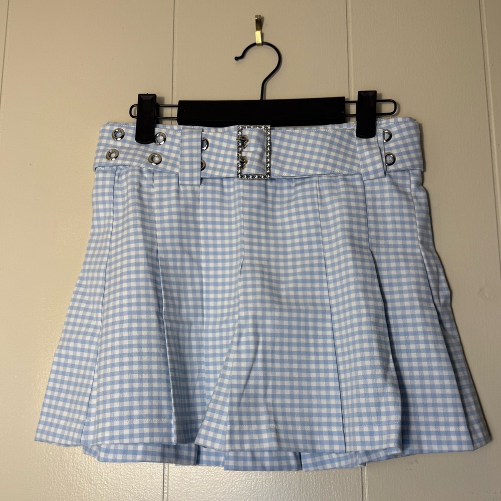 Forever 21 Light Blue Gingham Skater Skirt